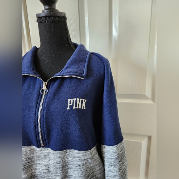 VS Pink Navy and Heatger Gray Quarter Zip Sweatshirt XL - Picture 13 of 14